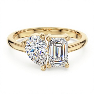 แหวนเพชรรูปลูกแพร์ชุบทอง18K 14K สำหรับสตรีสไตล์คลาสสิกตัดจากมรกต - Product Image 1
