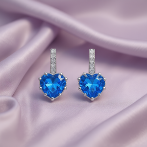 Orecchini pendenti a cuore in cristallo viola con montatura a griffe, gioielli romantici da donna per matrimonio - Product Image 2