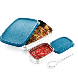 Boîte à lunch FUN FOOD en acier inoxydable, rectangulaire, avec couvercle vert, portable, anti-fuite, à un seul niveau, 1 compartiment, empilable - Product Image 2