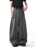 Pantalon plissé beige en sergé de haute qualité FLN pour homme, taille mi-haute élastique, design décontracté, coupe élégante et tendance, style pantalon à coupe courbée
