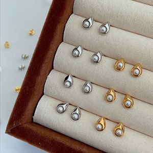 Kaiming S925 Sterling <b>Silver</b> Pearl <b>Stud</b> Earrings Water Drop Shape AAA Grade Bezel Setting For Women Everyday Wear - Product Image 1