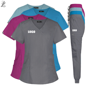 Grosir kustom Logo Pet perawatan peregangan dokter medis Jogger lembut 2 buah modis gigi rumah sakit scrub seragam set - Product Image 1