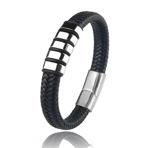 <span class=keywords><strong>Bracciale</strong></span> in Pelle Nera Intrecciata con Chiusura Magnetica in Acciaio Inossidabile Personalizzato per Uomo, <span class=keywords><strong>Figlio</strong></span>, Papà, Marito, Fidanzato - Product Image 5
