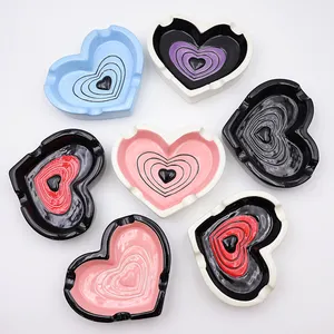 Wholesale Handmade Unique Smoking Accessory Cigar Ash Tray Logo Custom Multiple Color Heart Shape Ceramic Ashtray