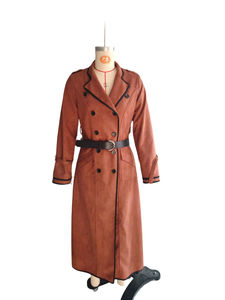 Abrigo <span class=keywords><strong>Trench</strong></span> Cruzado de Ante Sintético para <span class=keywords><strong>Mujer</strong></span> - Abrigo Maxi con Cinturón y Ribetes en Contraste - Chaqueta de Moda para <span class=keywords><strong>Mujer</strong></span> - Product Image 6