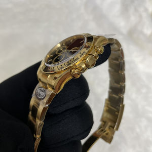 Montre chronographe de luxe pour hommes, mécanique, cristal saphir, plaqué or, acier inoxydable, pointeur noir, marquages lumineux, tachymètre - Product Image 4