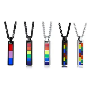 R.Gem.Best Friend Gay Lesbian Pride Geometric Enamel Stainless Steel Rainbow Necklace