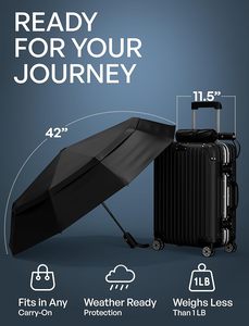 Parapluie de voyage coupe-vent LK_<span class=keywords><strong>HW</strong></span> - Pliage automatique compact, résiste aux vents de 85 mph, diamètre ouvert de 106 mm, protection contre la pluie et le soleil - Product Image 5