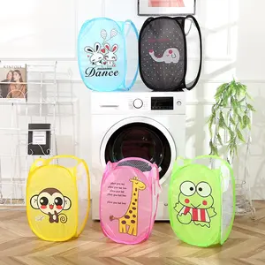 30*50Cm Ronde Met Handvat Cartoon Print Wasmand Opvouwbare Pop-Up Wasmand Nylon Mesh Vuile Kleding Speelgoed Opbergmand