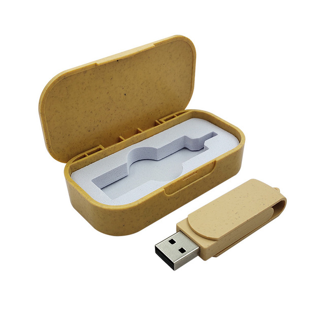 USB Flash Drive Gift Box Environmentally Friendly Wheat Straw and Wooden Material 4GB to 64GB USB 2.0 Interface
