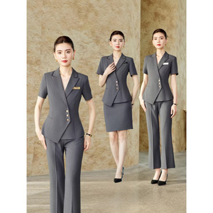 Summer Short Sleeve Workwear Women Polyester Suit Skirt Pants Set Professional Uniform For Office Commute High End Hotel - Product Image 1