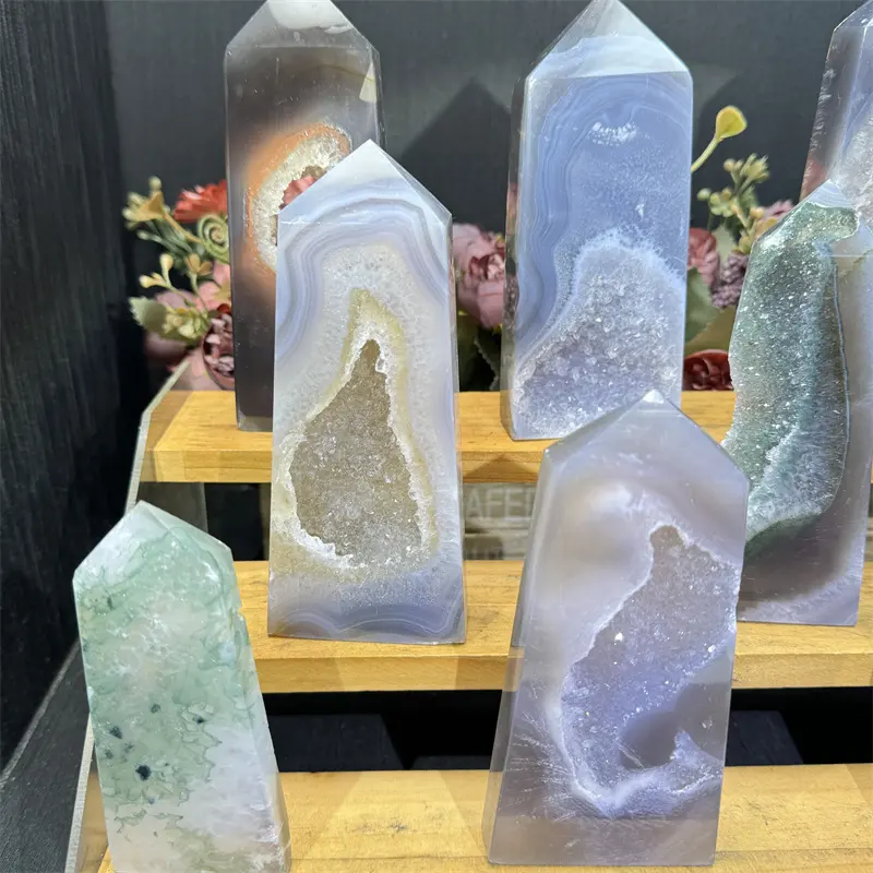 Wholesale Fengshui Natural Crystals Healing Stones Crystal gray agate geode tower For Souvenir