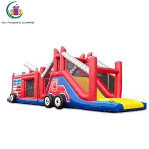 Neu gestalteter aufblasbarer Feuerwagen Hindernis parcours Race Fire fighter Aufblasbarer Wipeout für Spiele im Freien Unisex Bounce House 1St