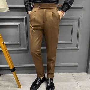 Vintage Fashion Men Wear Long Trousers High Waist Adjusted Business Formal Wear Men's Suit Pants