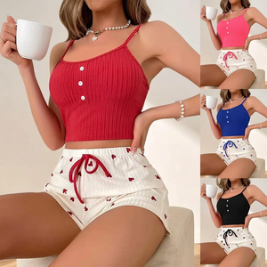 Ensemble de <span class=keywords><strong>pyjama</strong></span> côtelé bleu personnalisé pour femme, haut de <span class=keywords><strong>pyjama</strong></span> à imprimé cœur et short, vêtements de détente doux et confortables - Product Image 2