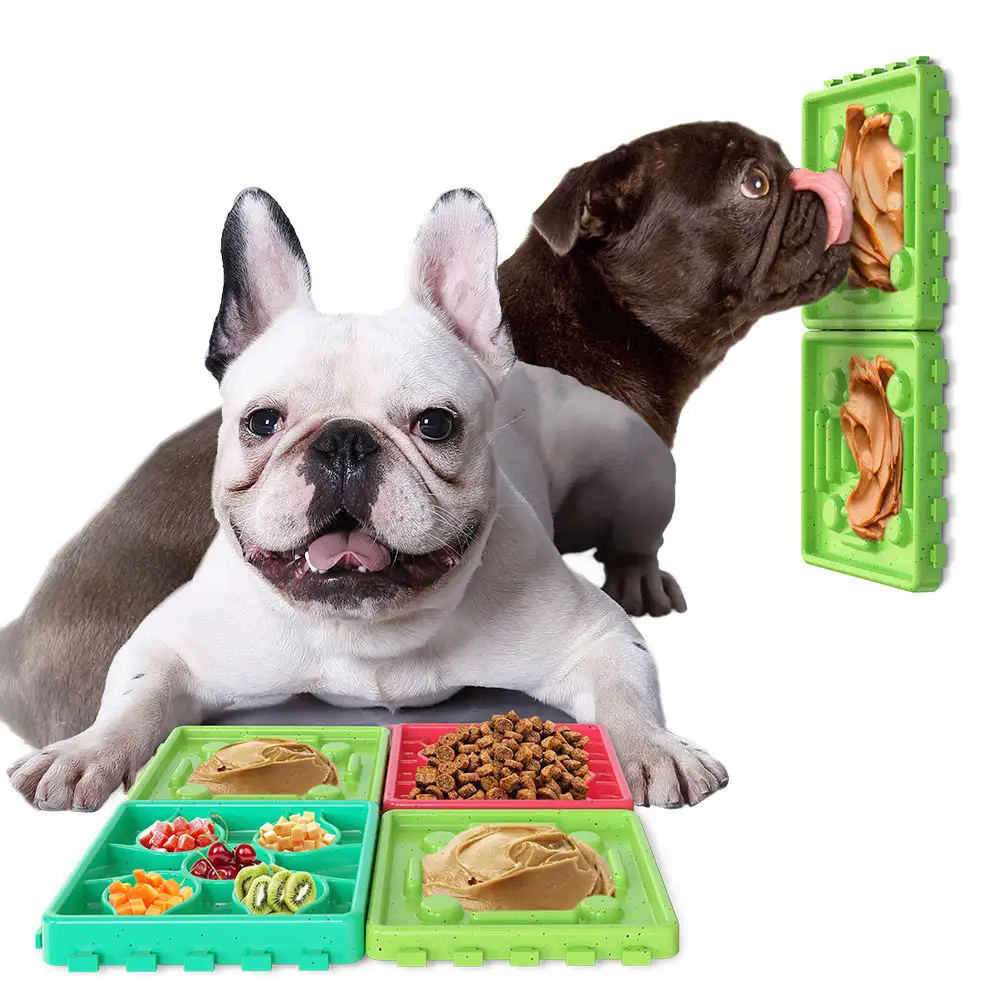 Detachable Assembled Dog Slow Eating Tray Bowl Lick Placemat Pad Combo With Suction Cups Non Slip Mats