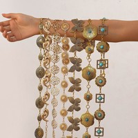 Chaîne de taille transfrontalière vintage de style ethnique en alliage de zinc pour femmes, à porter avec des jupes ; Ceinture turquoise longueur nombril avec fermoir mousqueton
