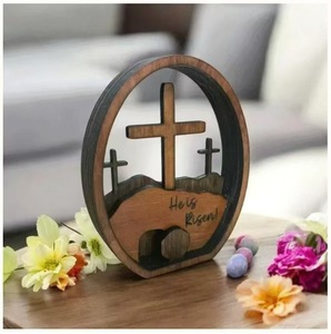 กล่องไม้สามมิติใส่ไม้กางเขนอีสเตอร์แบบหลายชั้นงานหัตถกรรมตกแต่งไข่อีสเตอร์ทำจากประเทศจีน - Product Image 1