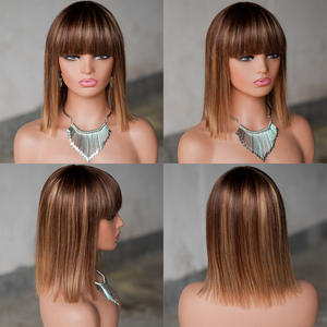 14 pouces <span class=keywords><strong>court</strong></span> bob perruques <span class=keywords><strong>coiffure</strong></span> droite transparent avant de lacet perruques ombre brun blonde perruques <span class=keywords><strong>cheveux</strong></span> humains avant de lacet avec une <span class=keywords><strong>frange</strong></span> - Product Image 4