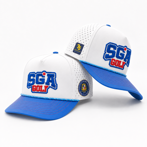 Casquette de golf à cinq panneaux avec emblème brodé 3D, personnalisable OEM, faible MOQ, haute qualité, fermeture Velcro, respirante et légère - Product Image 1