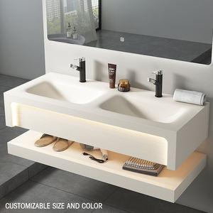 LED inteligente de estilo moderno con piedra de losa de <span class=keywords><strong>roca</strong></span> y tapa de mármol para el hogar, <span class=keywords><strong>lavabo</strong></span> de cerámica, <span class=keywords><strong>lavabo</strong></span>, gabinete, tocador de baño - Product Image 2