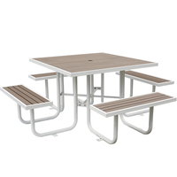 Meubles d'extérieur, table de pique-nique en bois commercial, table de restaurant, table de salle à manger extérieure, ensemble de table et de chaises de parc avec trou pour parasol