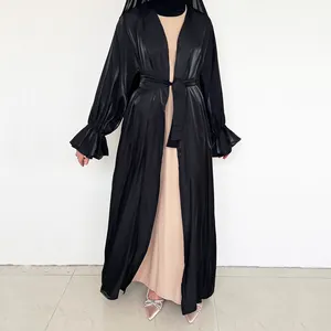 Luxury Arab Shiny Black Silk Abaya Designs Saudi Arabia Black Silk Abaya Dress News Islamic Clothing China 2023