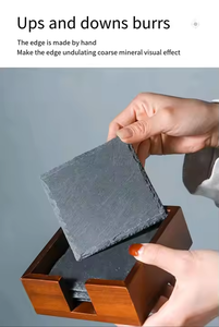 Slate <strong>Coasters</strong> with Rough Edges Black Blank Tea <strong>Coasters</strong> <strong>Heat</strong> Resistant Square <strong>Coaster</strong> for Drinks Coffee with Wood Stand - Product Image 5