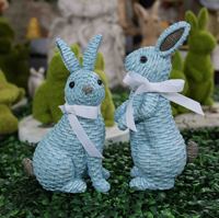 Figurine de lapin en résine à effet tressé avec nœud, statue de lapin de Pâques, décoration de jardin, cour, maison, chambre d'enfant, ornement de bureau