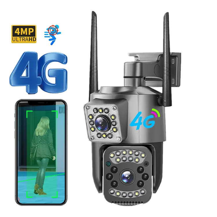 Ev güvenlik 4mp çift Lens açık kablosuz güvenlik Cctv Ptz Ip kamera Video Dome Ptz Wifi gözetim kamera