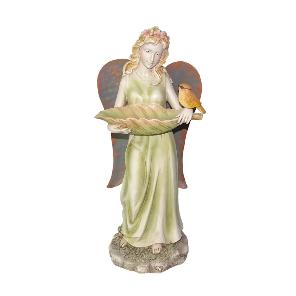 Statue d'ange en résine avec ailes métalliques, décoration de jardin, en polyester, offre spéciale, Figurines d'ange en polyrésine