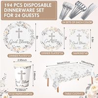 Ensemble de vaisselle jetable pour baptême, assiettes et serviettes, nappe, gobelets, croix, pour la première communion, fournitures pour fêtes