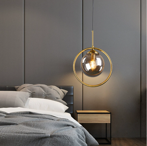Luminaire suspendu boule de <span class=keywords><strong>verre</strong></span> de luxe moderne Luminaire suspendu cuisine salle à manger Lampes à <span class=keywords><strong>suspension</strong></span> anneau d'or - Product Image 2