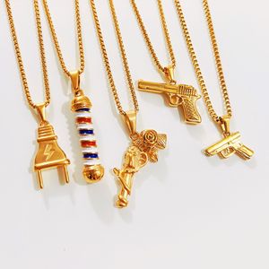 Collier rétro 3D en forme de poteau de barbier, collier gothique <span class=keywords><strong>pour</strong></span> hommes, en acier inoxydable, longue chaîne, collier de salon hip-hop - Product Image 4