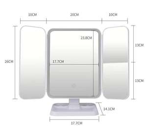 Wholesale <b>Vanity</b> Led Lighted Travel Makeup <b>Mirror</b> Desktop Trifold Magnified With <b>Lights</b> 3 Way Folding - Product Image 3
