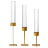 Lot de 6 bougeoirs cylindriques en verre doré pour bougies coniques - Décoration de table pour mariages et fêtes