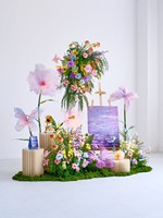 Décorations de mariage sur le thème des papillons de jardin Monet, arrangements floraux en roses chinoises artificielles en soie sur pied, location de fausses fleurs
