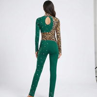 Costume de danse pour femmes, manches longues, dos nu, justaucorps de gymnastique, vêtements de performance, combinaison, vêtements, combinaison en velours à imprimé léopard