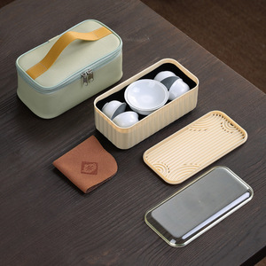 Service à thé de voyage en porcelaine carré avec couvercle et rangement intégré pour usage extérieur et domestique, vaisselle à thé Kung Fu - Product Image 2