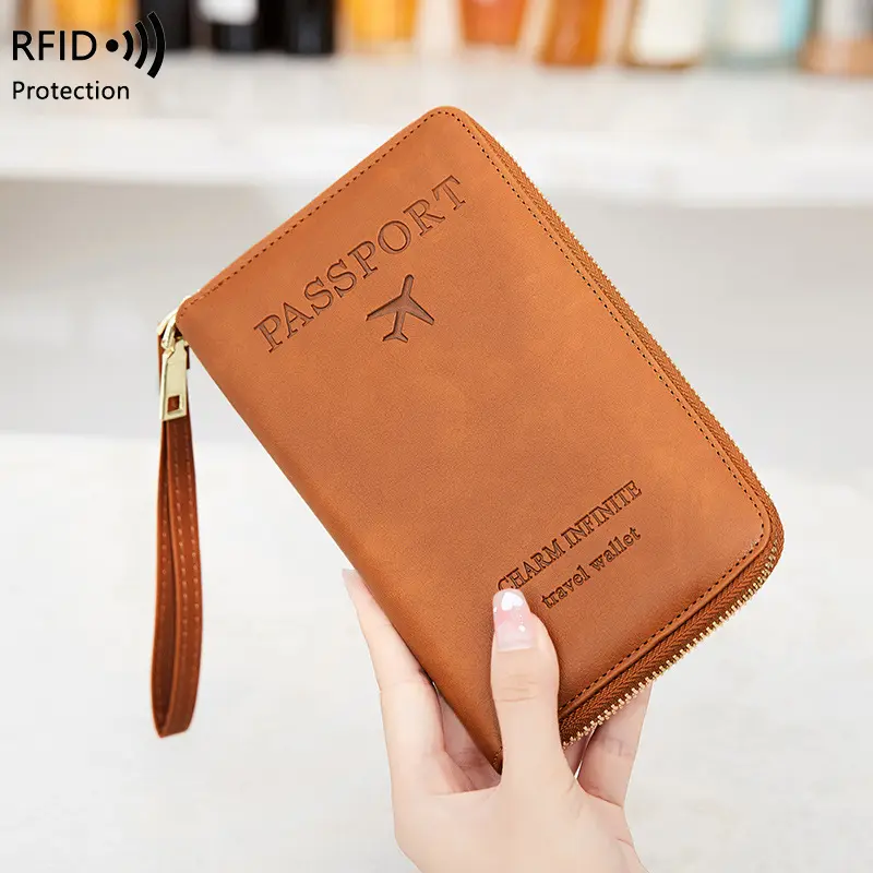Multifunctional Pu Leather Family Travel Accessories 2023 Ticket I'd Card Wallet Passport Holder Handbag Bag With Pockets