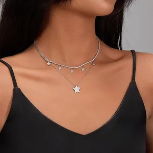 Star Butterfly Charm Cubic Zirconia Chokers Women Trendy Jewelry 925 Sterling Silver Tennis Necklace