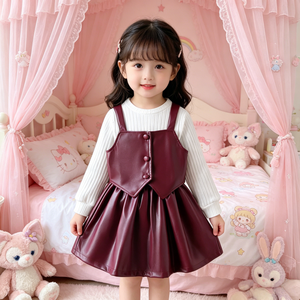 Ensemble 3 pièces bordeaux pour filles : gilet, <span class=keywords><strong>jupe</strong></span> et haut côtelé blanc – Vêtements d'été pour enfants, tenues d'été pour bébés filles, vente en gros - Product Image 2