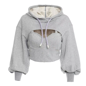 TKAN566D Survêtement décontracté personnalisé pour femme, coupe oversize, à capuche, uni, manches régulières, 100% coton, avec cordon de serrage classique - Product Image 2