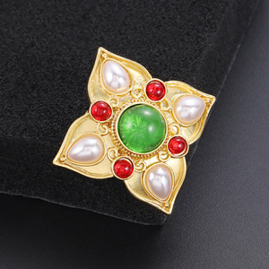 Broche florale en alliage plaqué or vintage Weiman, perle agate haut de gamme, vêtements à la mode <span class=keywords><strong>Fixin</strong></span> - Product Image 2