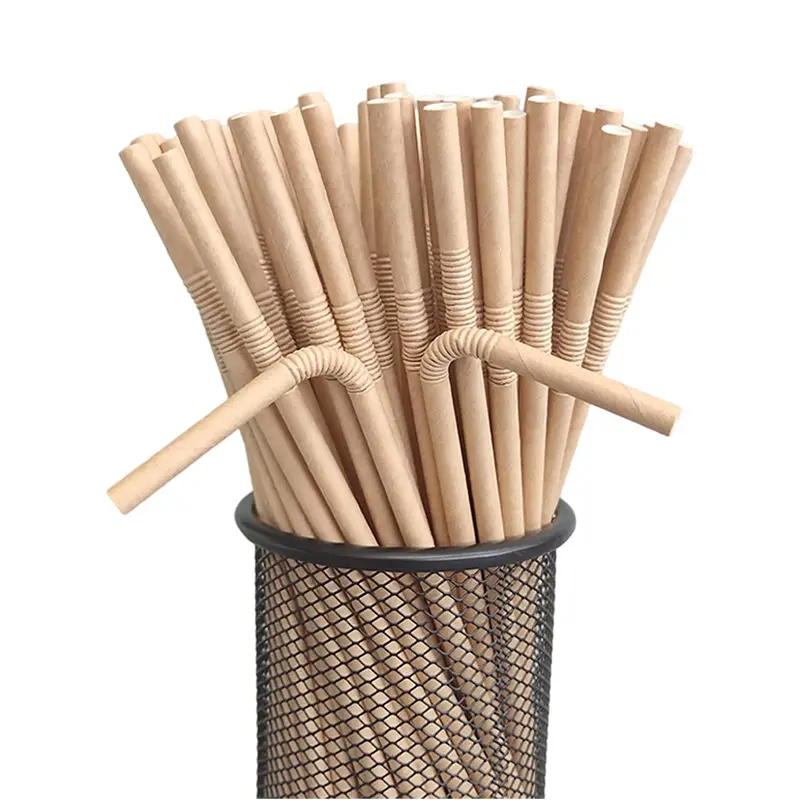Disposable Eco friendly biodegradable compostable floral natural plant fiber bending wrapped flexible drinking paper straws