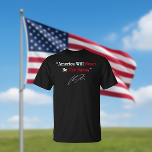 Camiseta promocional negra para hombre con la frase "America Will Never Be The Same" - Product Image 3