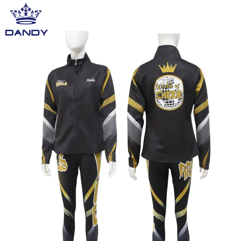 Custom sublimated track suit gymnastic warm up jacket cheer jacket