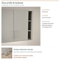 Meuble de cuisine moderne en PVC pour plan de travail en U, avec portes en dalles gris tourterelle, options de rangement coulissantes et boîtes de rangement en contreplaqué