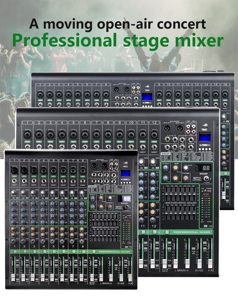 GAX-XS16 Professional 16 Channel Bluetooth Digital Mixer