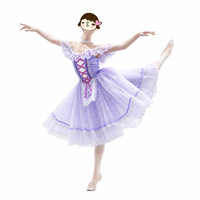 Robe de tutu de ballet romantique pour filles, couleur violet clair, épaules dénudées, dentelle, col à volants, costume de scène pour enfants, compétition de ballerine
